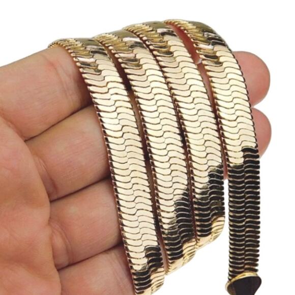 Gold Multilayer Herringbone Necklace, Choker, 8mm & 10mm Width, Men Women - Picture 6 of 6